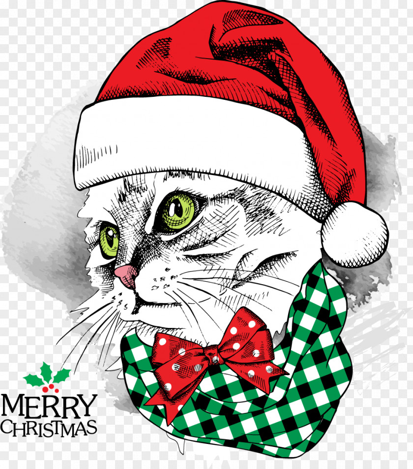 Cat In Profile Wearing Christmas Hats Hat PNG
