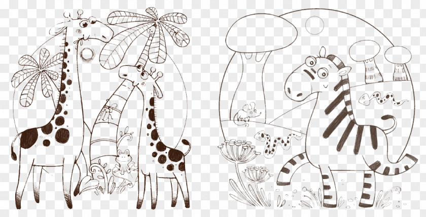 Artwork Giraffe And Zebra Northern Animation PNG