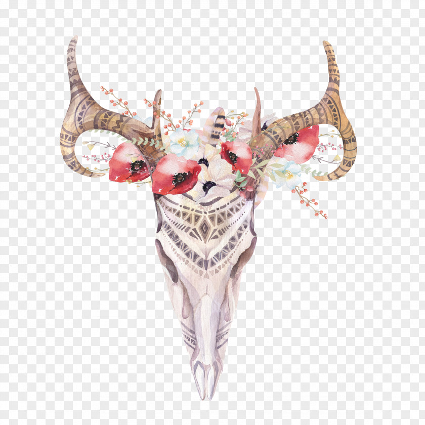 Hand-painted Deer Antler Bohemianism Skull Boho-chic PNG