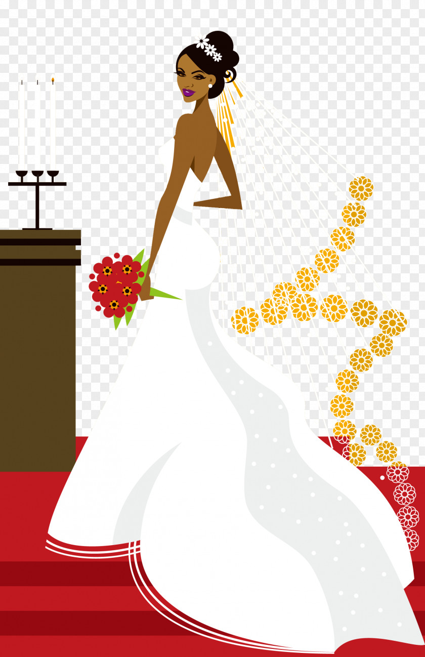 Western-style Wedding Bride Cartoon Creative Candlestick Invitation Dress Illustration PNG