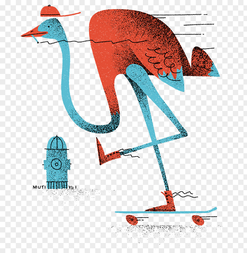 Skateboarding Ostrich Common Bird T-shirt PNG