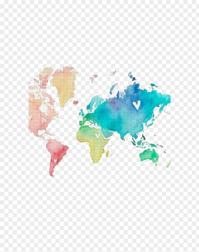 World Map United States Watercolor Painting PNG