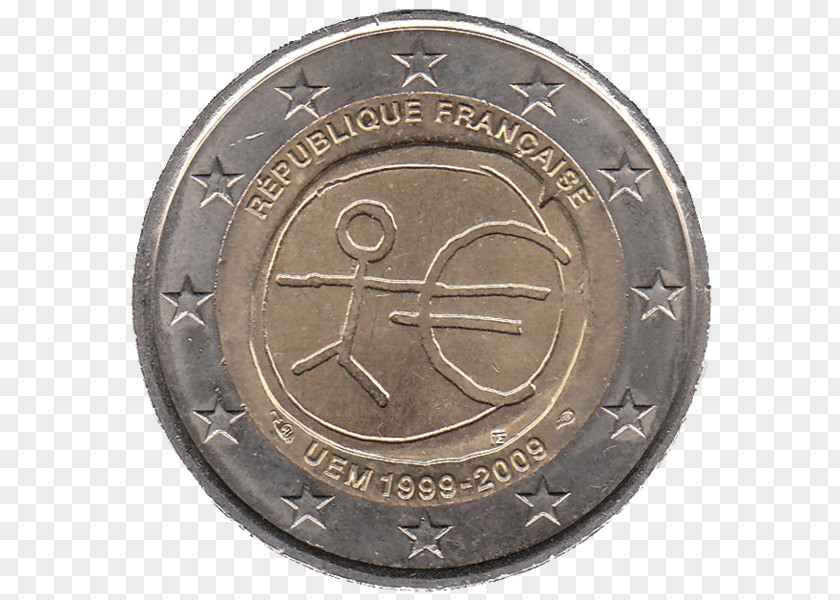 Coin 2 Euro Commemorative Coins Série De Pièces Euros Du 10e Anniversaire L'Union économique Et Monétaire PNG