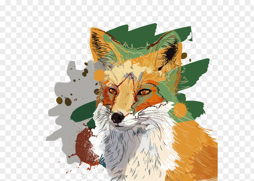 Vector Illustration Fox Watercolor Painting Poster PNG