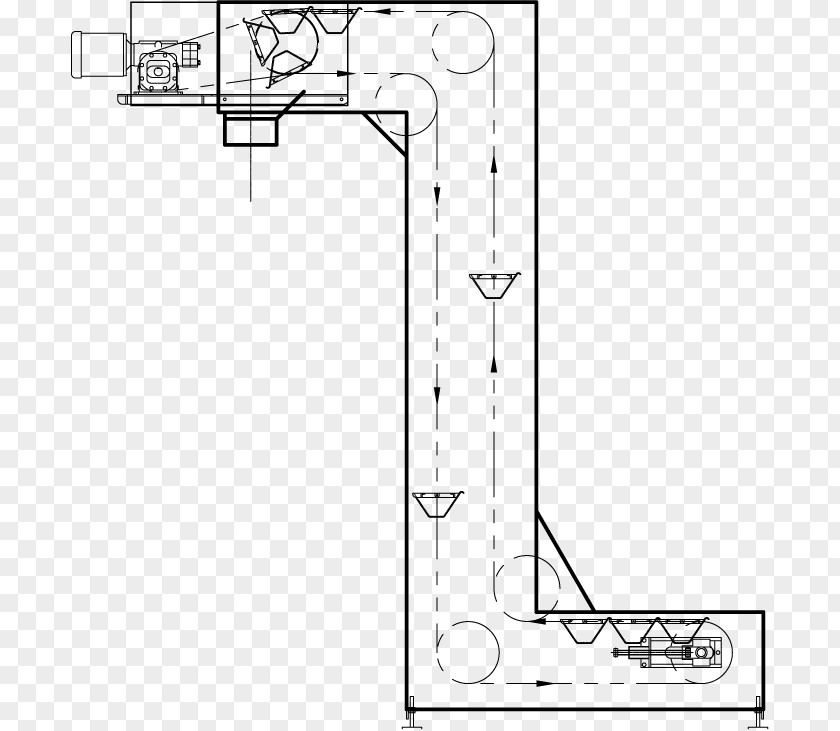 Conveyor Belt Illustration Bucket Elevator System Technical Drawing PNG