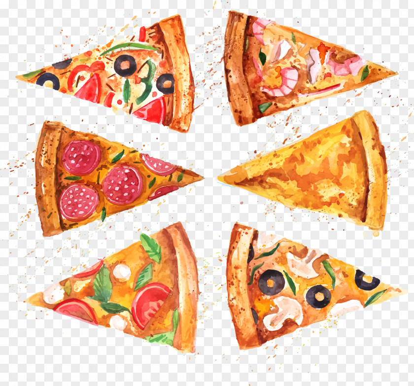 6 Watercolor Cuts Pizza Italian Cuisine Painting Drawing PNG