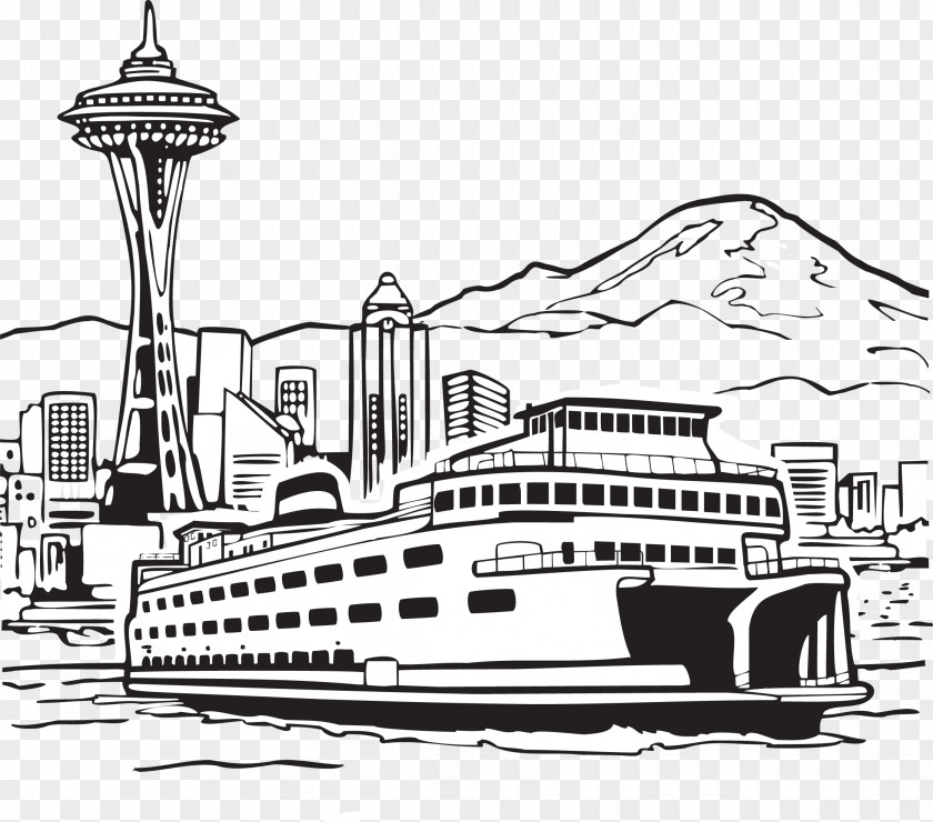 Sea And Land Transport Urban Development Space Needle Smith Tower Seattleu2013Bainbridge Ferry Clip Art PNG