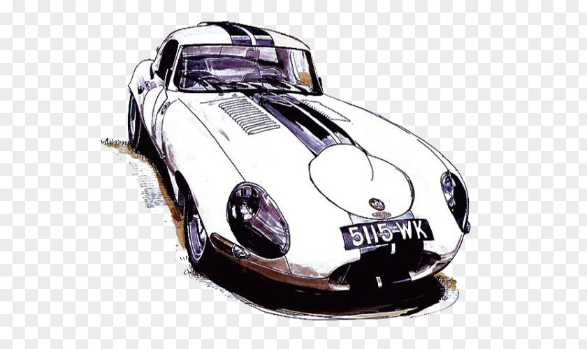 White Watercolor Sports Car Painting PNG