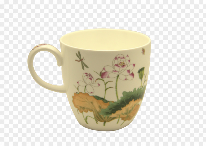 Blooming Lotus Coffee Cup Saucer Mug Porcelain PNG