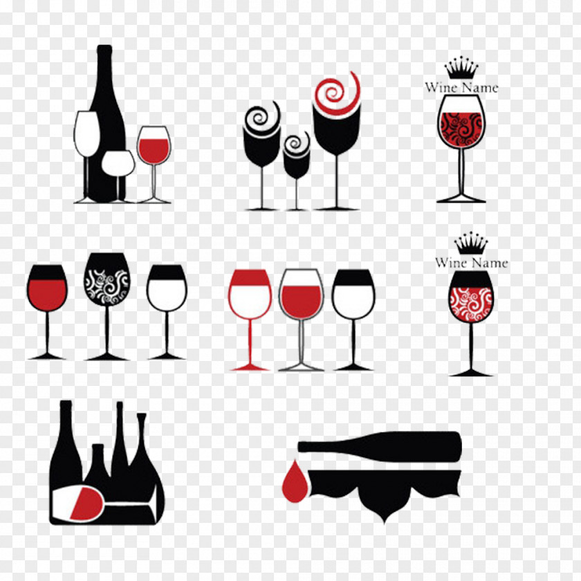 Red Wine Glass And Bottle Design Logo Icon PNG