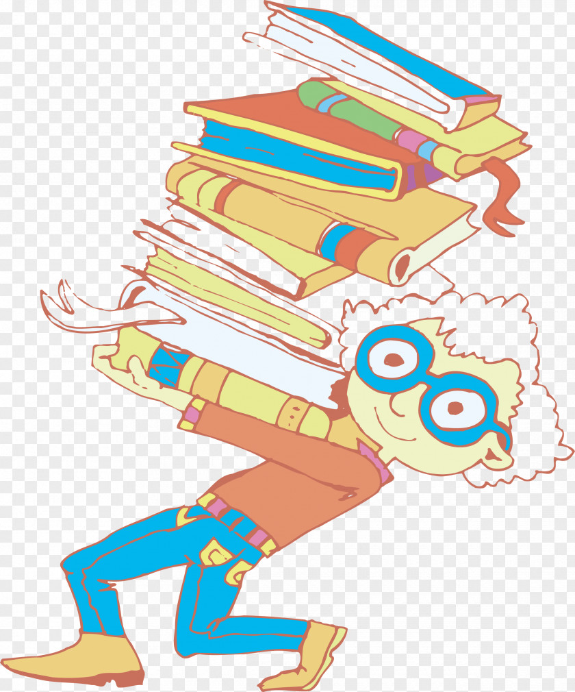 Vector Boy Holding A Pile Of Books Illustration PNG