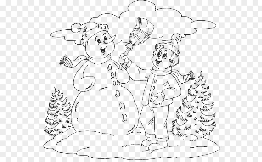 Snowman Winter Image Drawing Coloring Book PNG