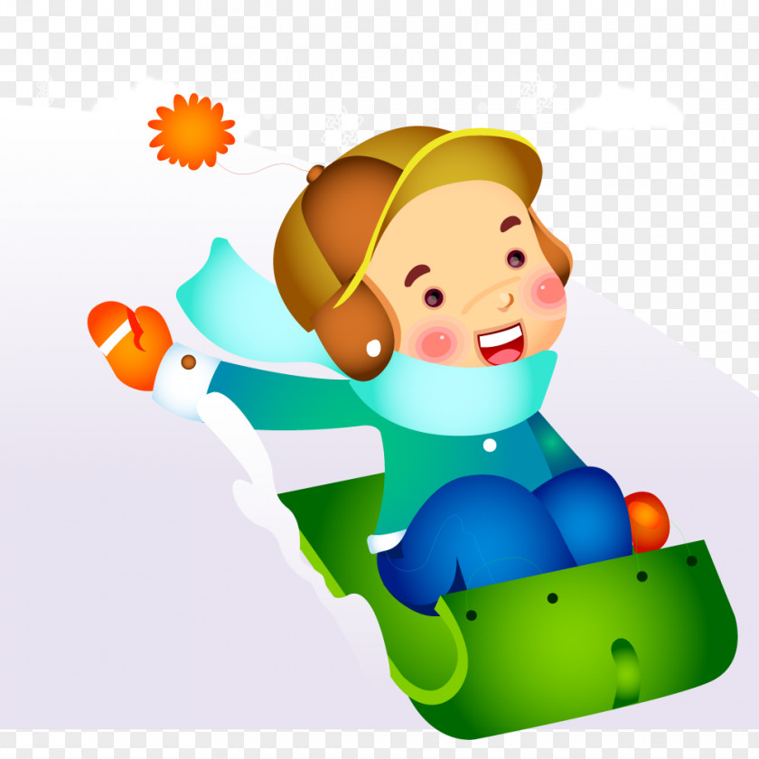 The Boy Is Skiing Cartoon Illustration PNG