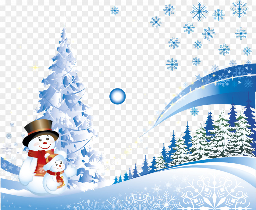 Vector Snowman Christmas Card New Year Santa Claus Tree PNG