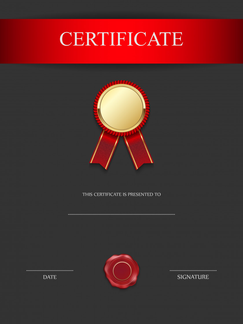 Red And Black Certificate Template Image Certification Academic Public Key Diploma PNG