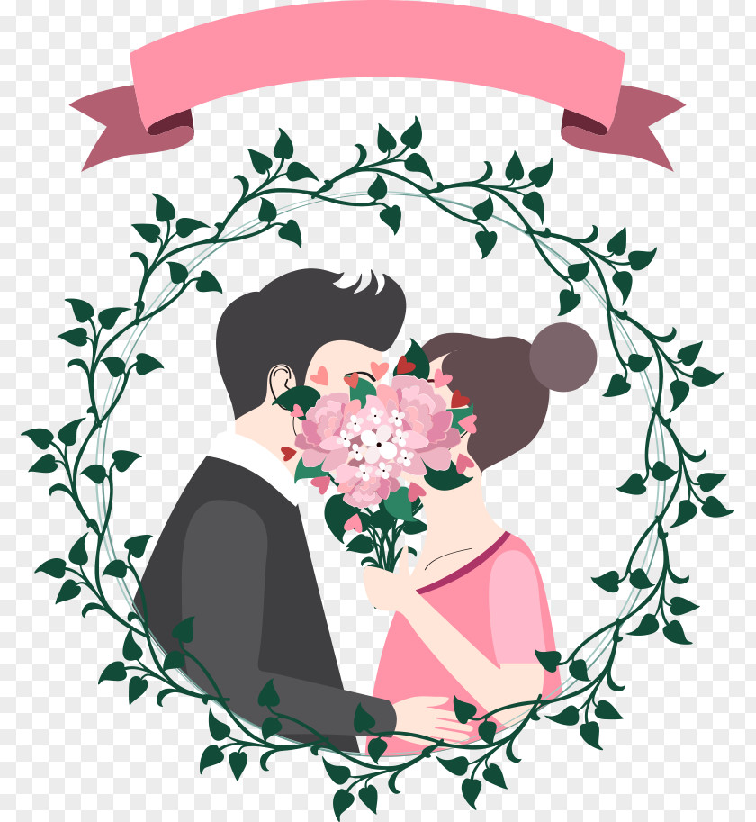 Vector Cartoon Couple With Ribbon Icon PNG