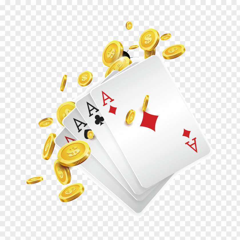 Playing Card Poker Computer File PNG card file, gold coins and poker cards, four ace illustration clipart PNG