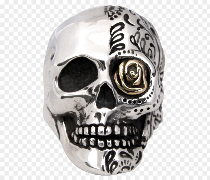 Silver Sterling Skull Calavera Face PNG