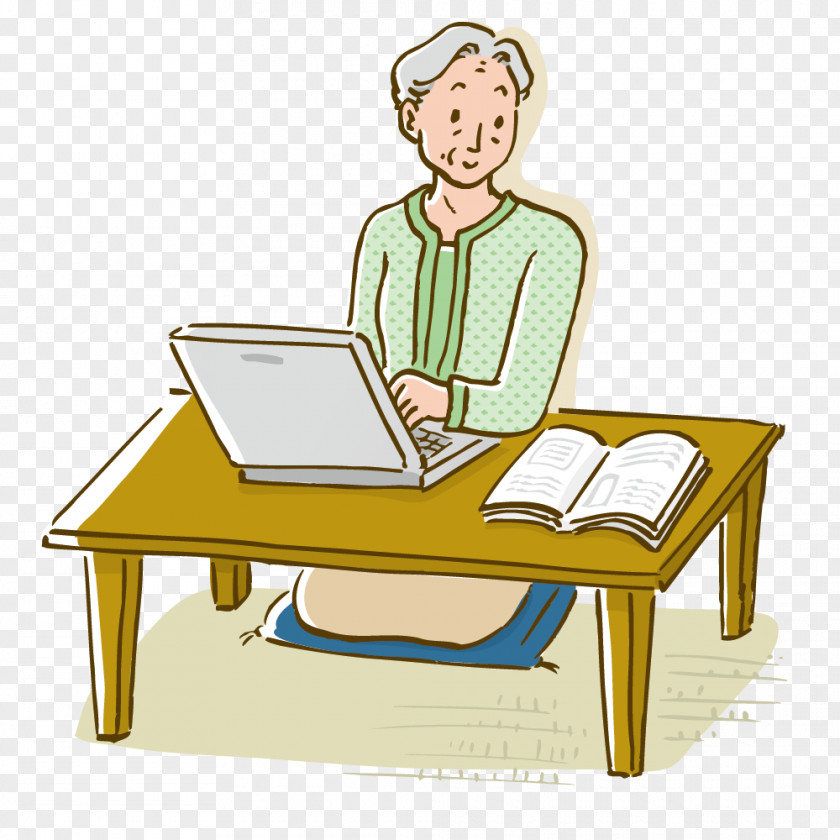 Using A Computer Elderly Laptop Illustration PNG