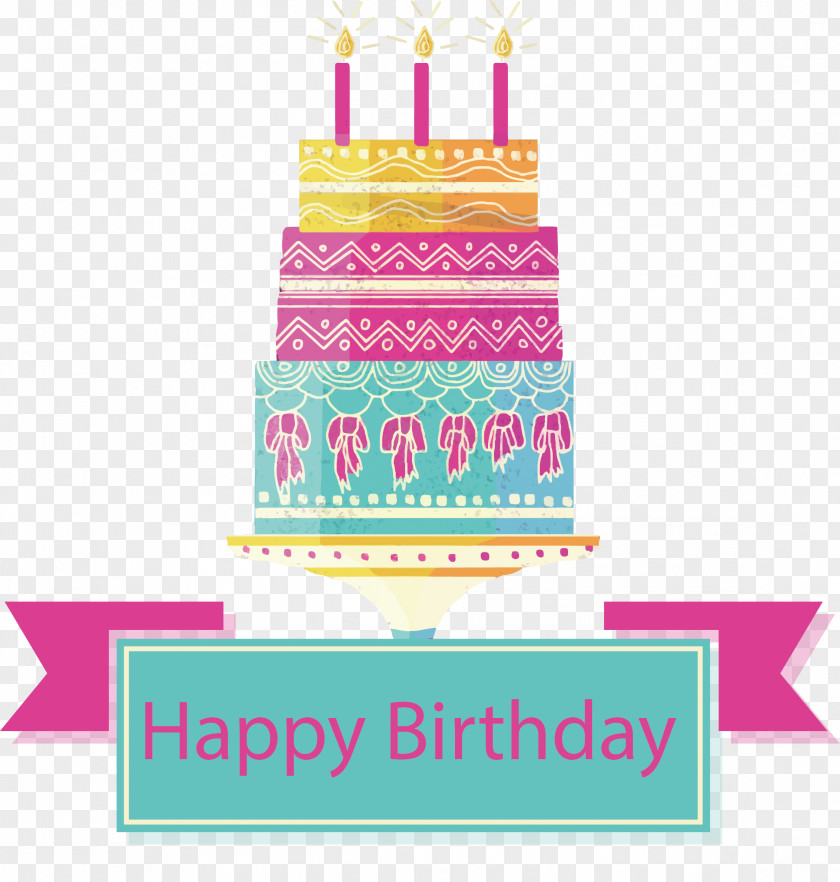 Retro Pattern Pink Cake Birthday Torte PNG