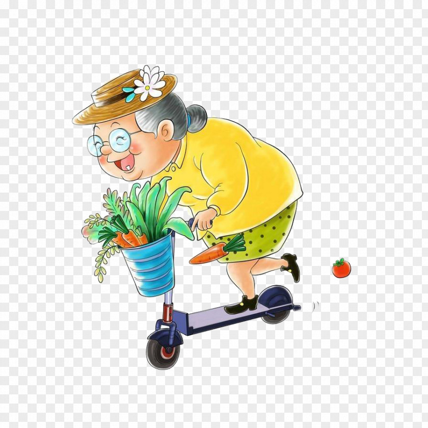 Riding A Scooter To Buy Food Of The Old Lady Chengguanzhen Cartoon PNG