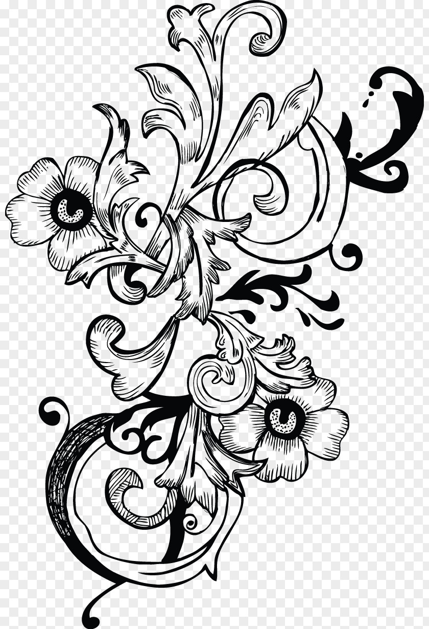 Style Ornament Flower Line Art PNG