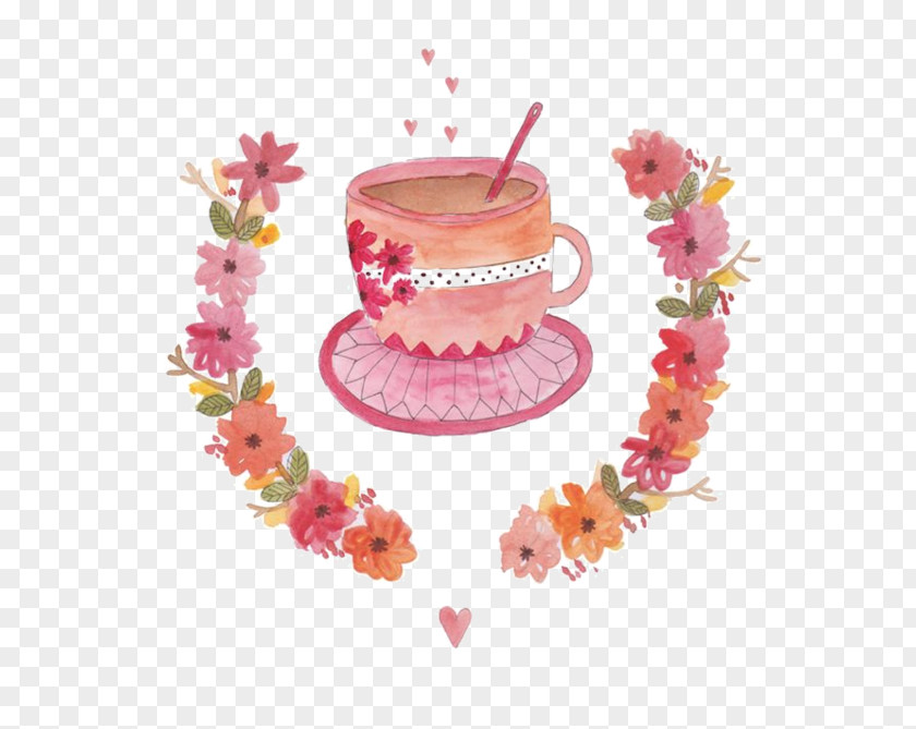 Cartoon Watercolor Coffee Cup Love Feeling Joy Phrase PNG