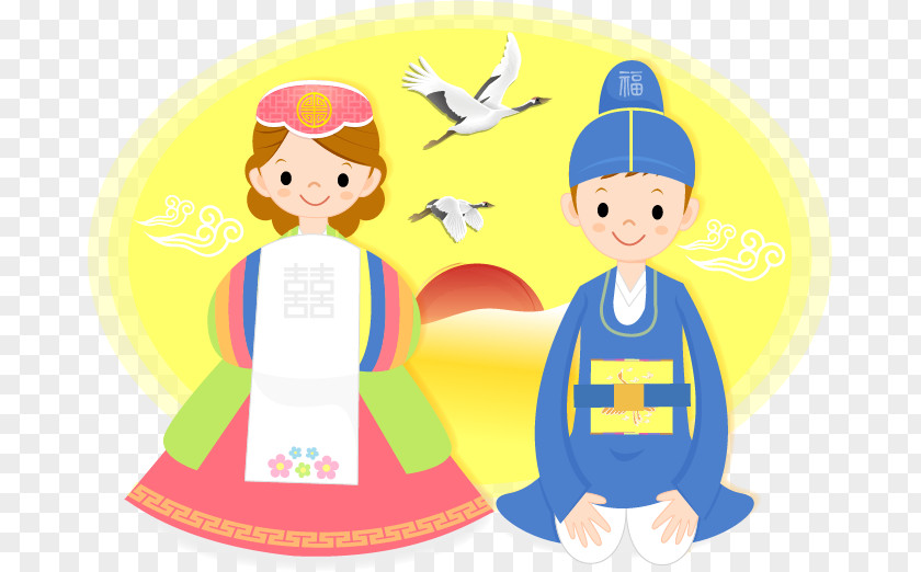 Cartoon Bride And Groom Wedding Season Bridegroom Hanbok Illustration PNG