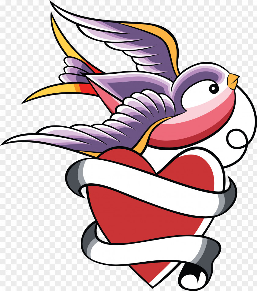 Hand Painted Swallow Tattoo Heart Old School (tattoo) PNG