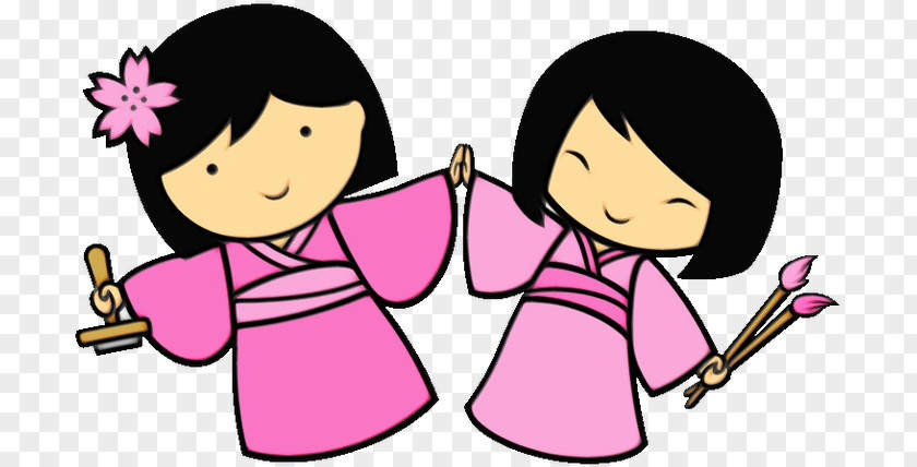 Black Hair Gesture Cartoon Cheek Pink Child Sharing PNG