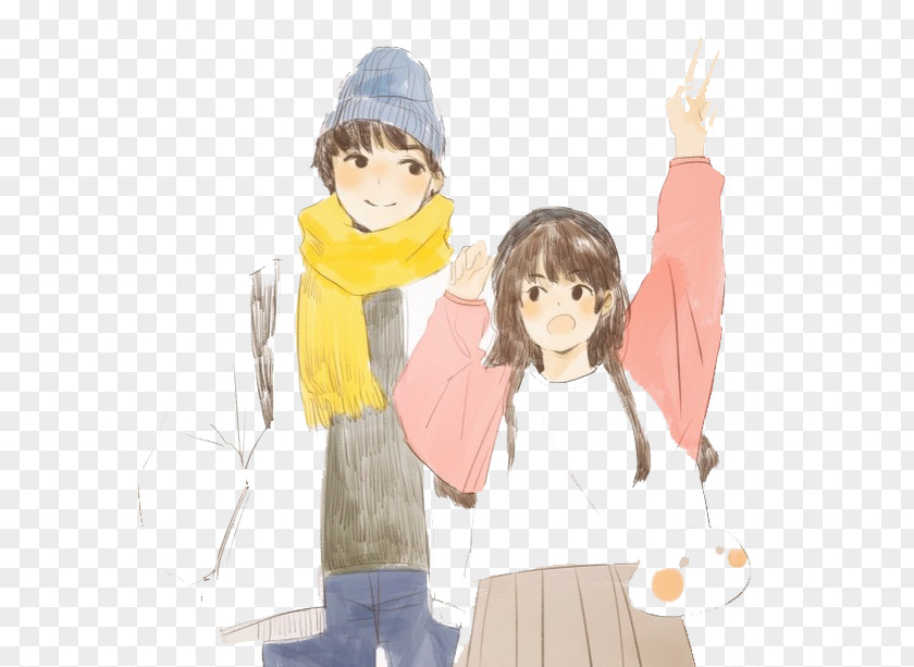Hand Painted Couple Cartoon Illustration PNG