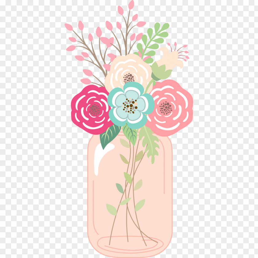 Flowers Mason Jar Paper Label Sticker PNG