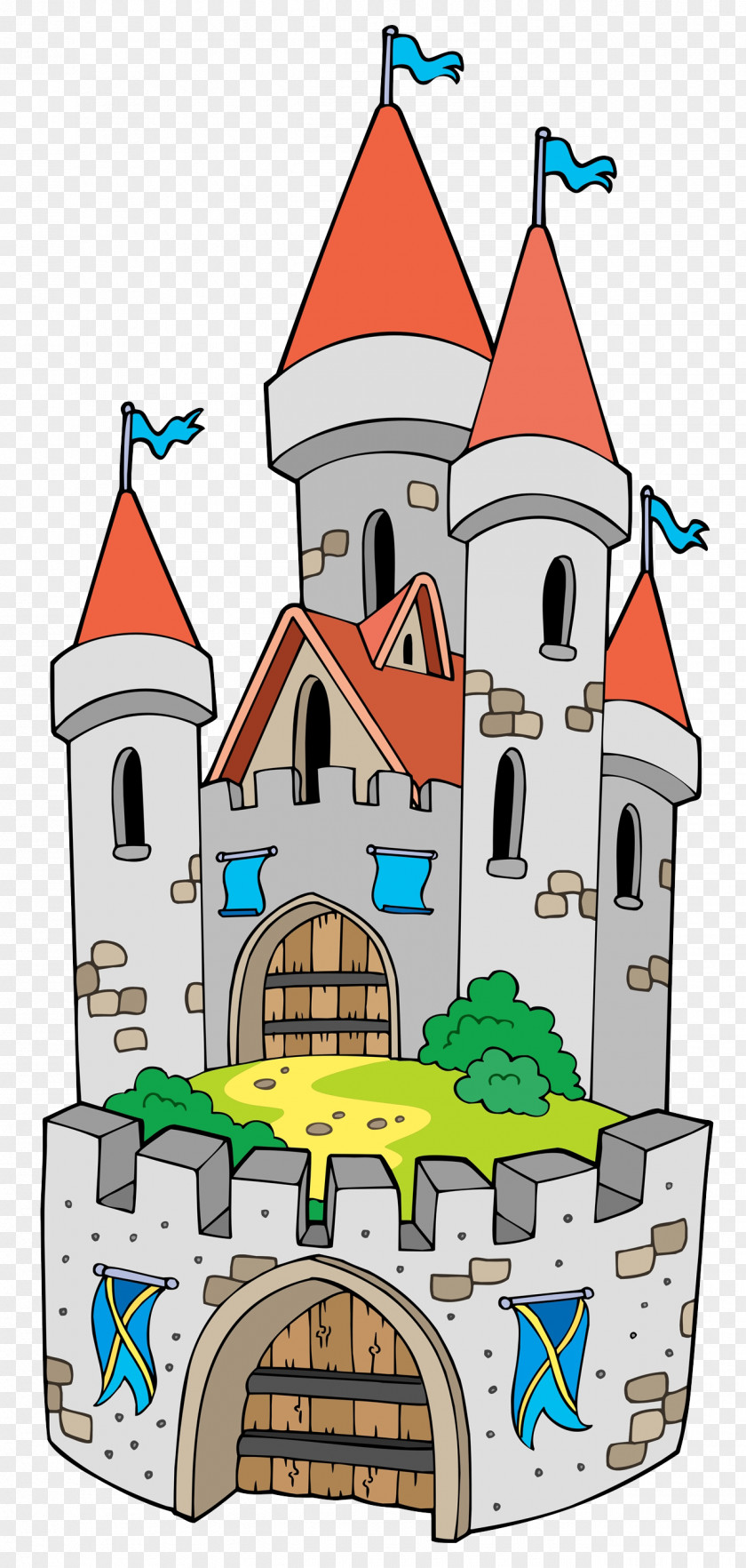 The Tower Above Blue Flag Castle Cartoon Fortification Clip Art PNG