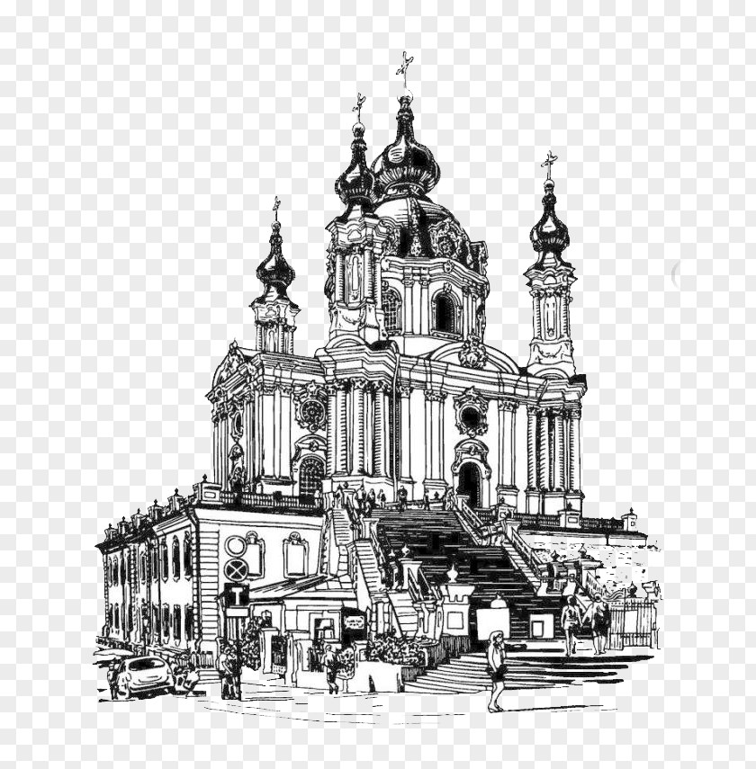 Hand-painted Castle Kiev Eastern Orthodox Church Drawing Illustration PNG