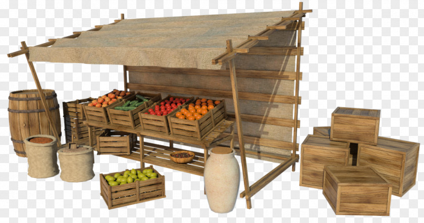 3d Box Market Stall Wooden Food Booth PNG