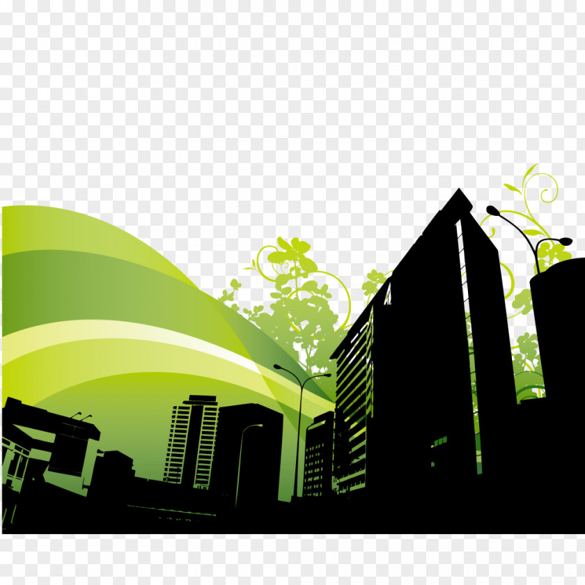 Hand-painted City Illustration Color Wallpaper PNG