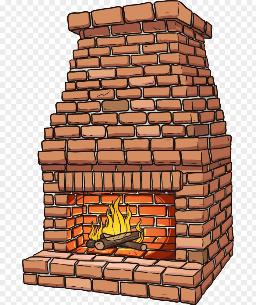 Hand Painted Brick Firewood Stove Fireplace Cartoon Clip Art PNG