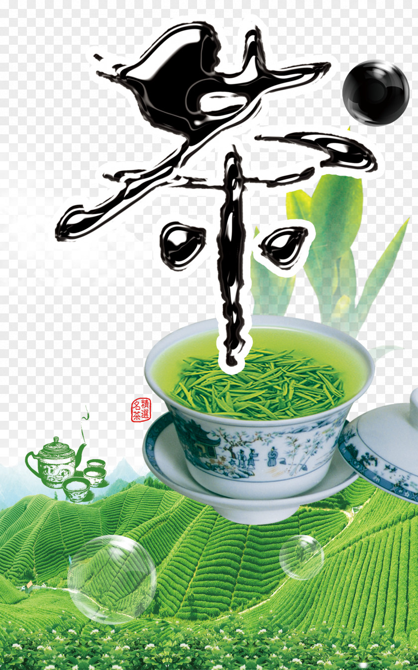 Tea Garden Creative Background Green Yunnan Yum Cha Pouchong PNG