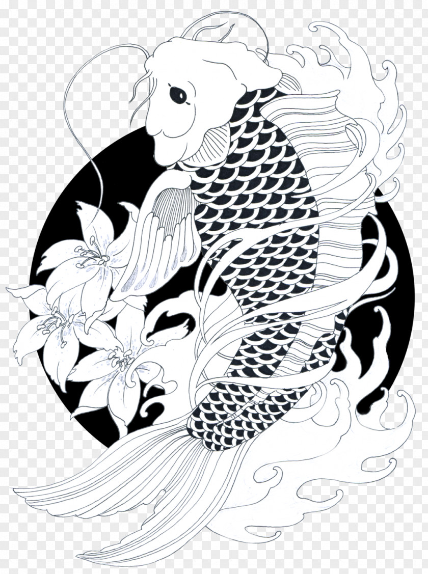 Koi Goldfish Drawing Carp Black And White PNG