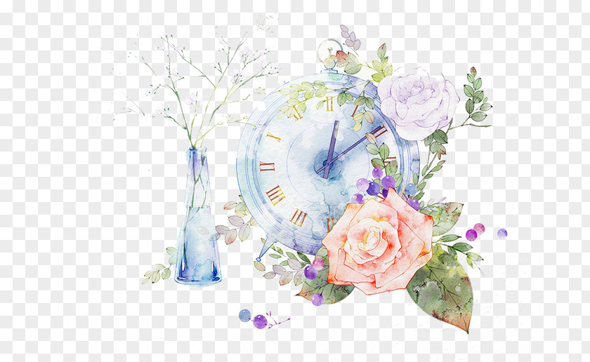 Flowers And Watches Drawing Watercolor Painting Sketch PNG