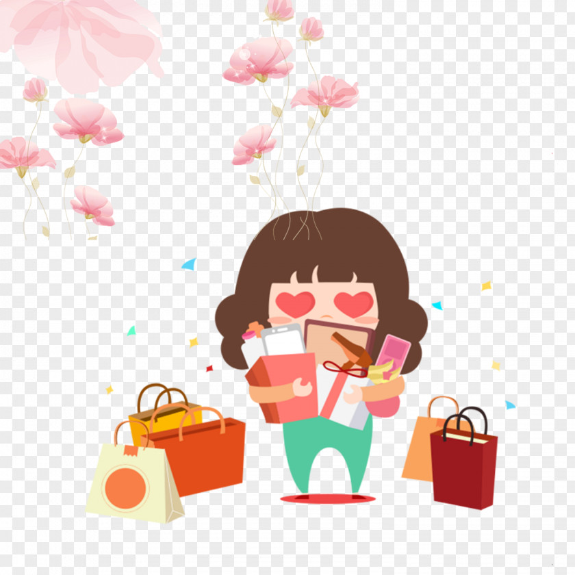 Crazy Shopping Woman Cartoon PNG