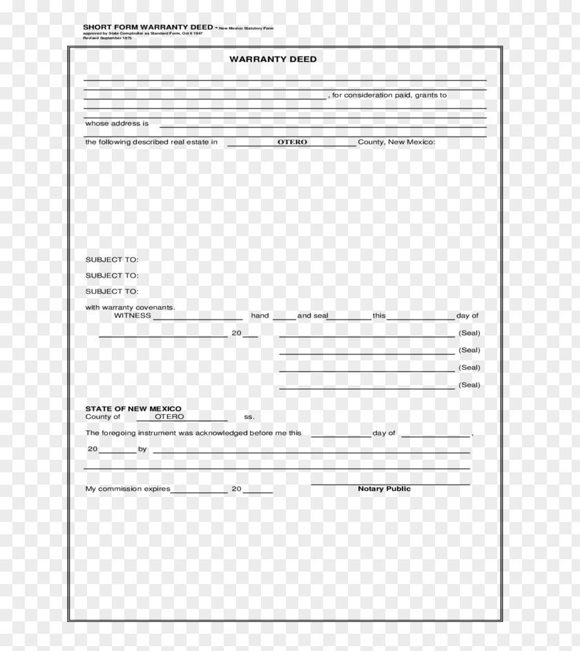 Deed Warranty Template Form PNG