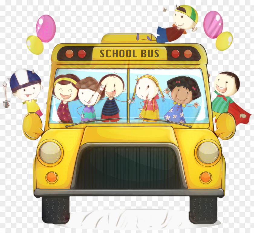 Toddler Sharing Cartoon School Bus PNG