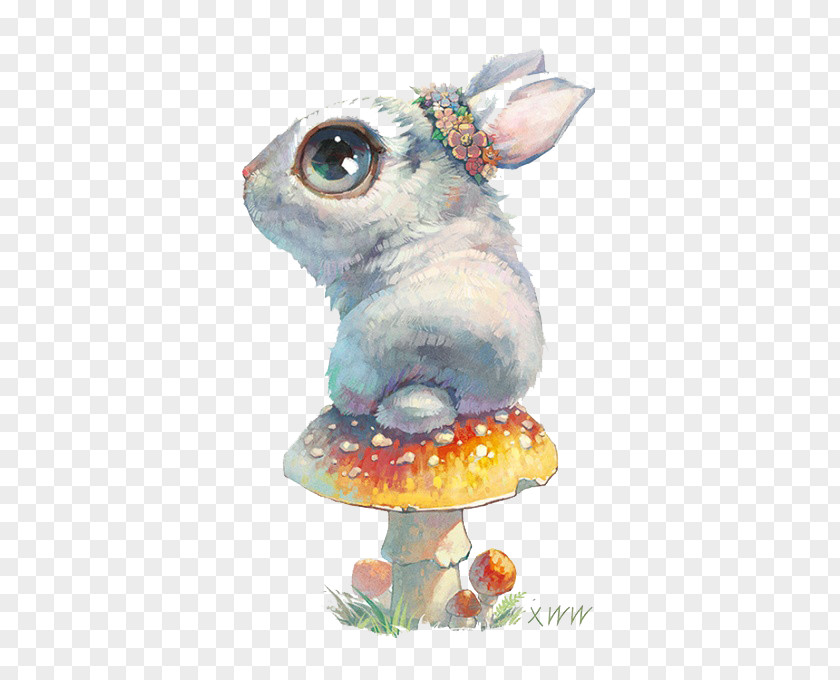 White Watercolor Rabbit Illustration PNG
