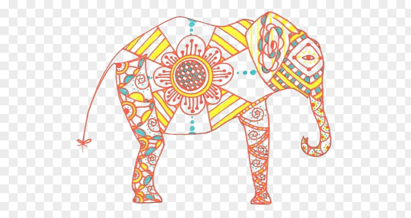 Elephant Pattern Motif Printmaking Illustration PNG