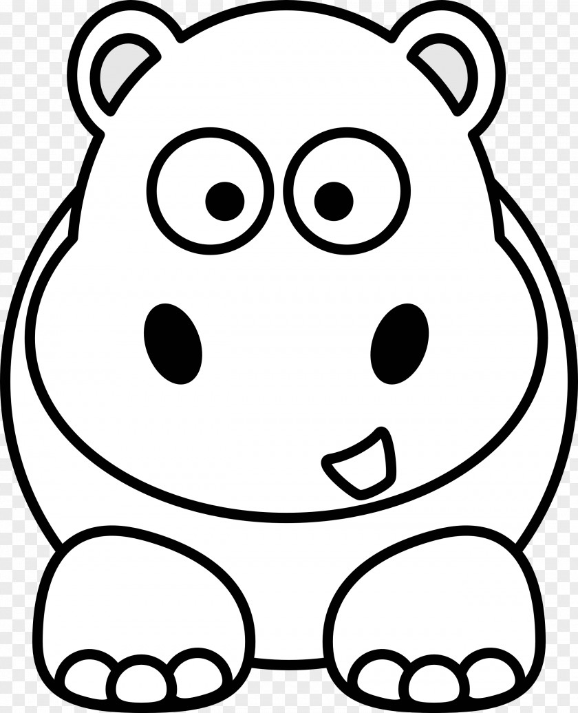 Cartoon Hippo Pictures Black And White Animal Drawing Clip Art PNG
