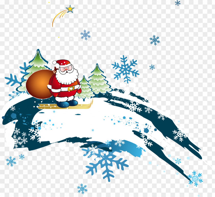 Ski Santa Send Gifts Claus Christmas Tree Clip Art PNG