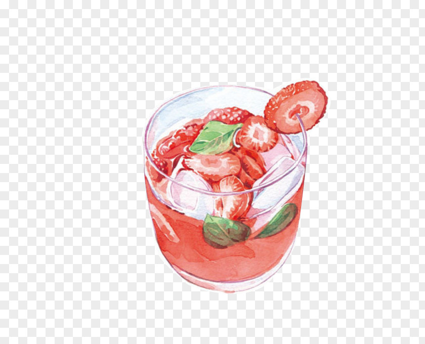 Strawberry Cup Drink Juice Watercolor Painting Food Illustration PNG