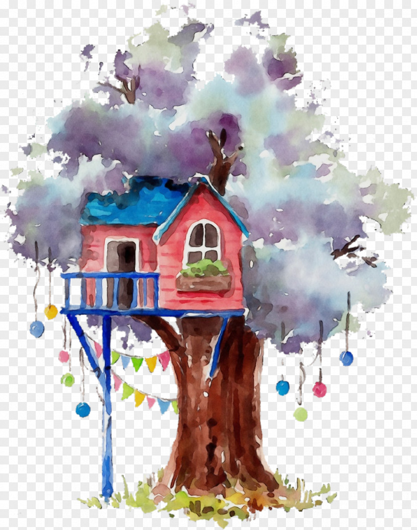 Plant House Watercolor Tree PNG