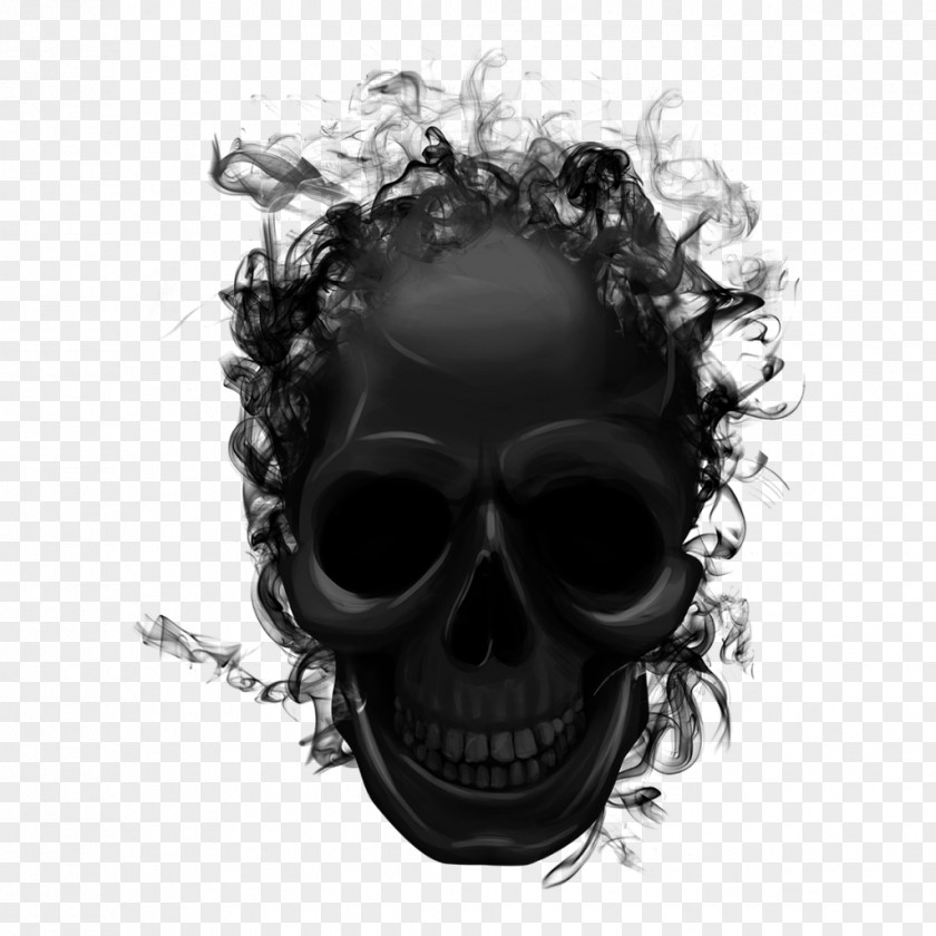 Black Hair Tshirt Skull Art PNG